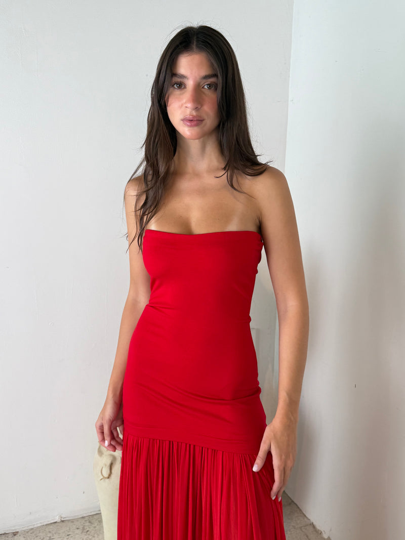 Strapless Pleated Dress