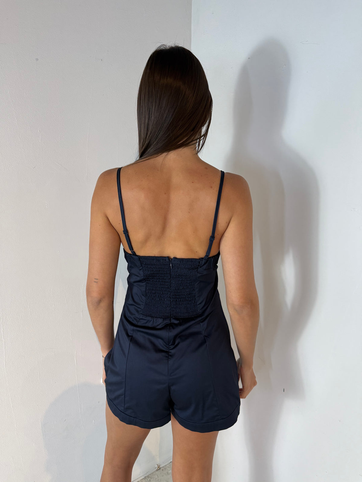 Navy Cotton Sleeveless Romper