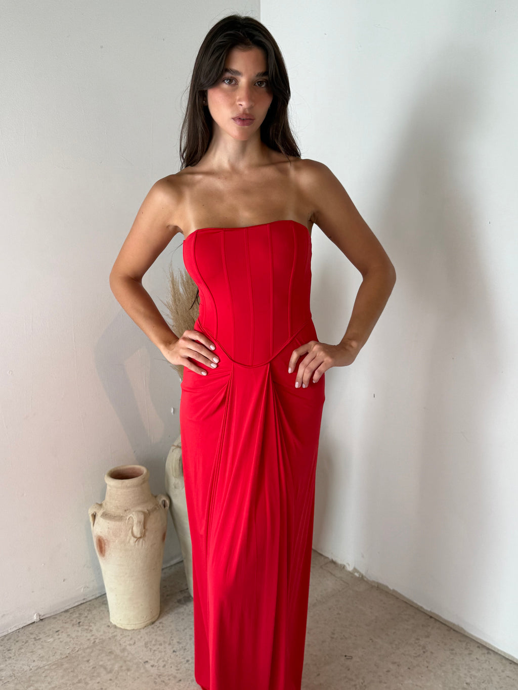 Drape Front Bustier Maxi Dress