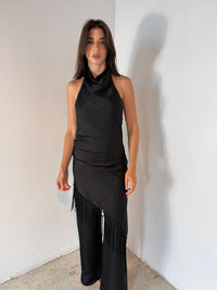 Fringe Satin Halter Top & Pants Set