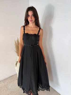 Black Lace Trim Bustier Dress