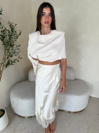 Satin Lace Midi Skirt