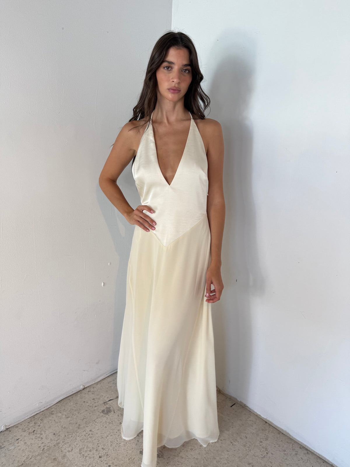 Ivory Satin Strappy Dress