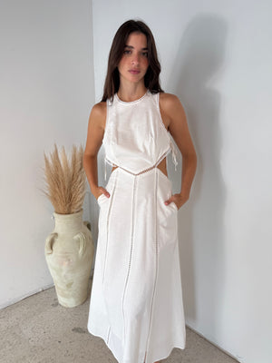 White Lace Trim Maxi Dress