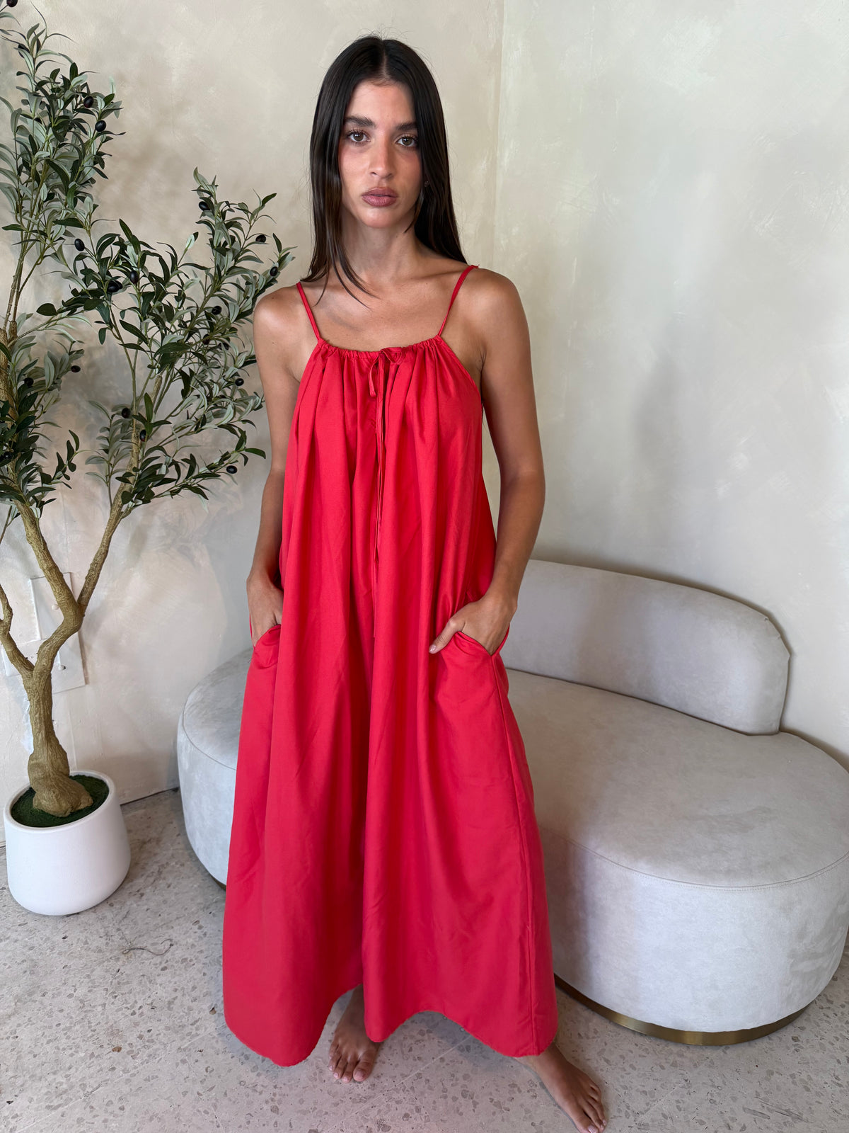 Red Strappy Maxi Dress