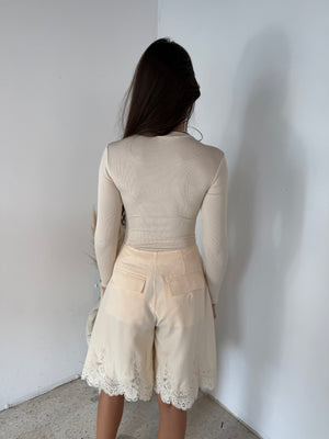 Cream LS Ribbed Bodysuit