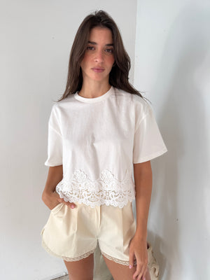 Twill Lace Hem Shorts