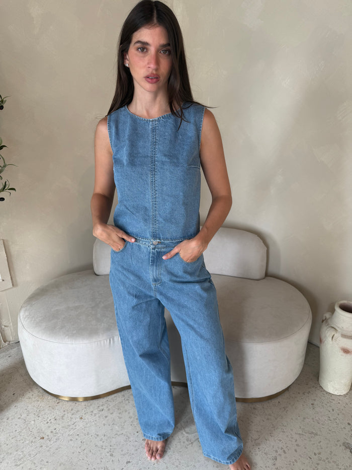 Denim Back Tie Top & Pant Set