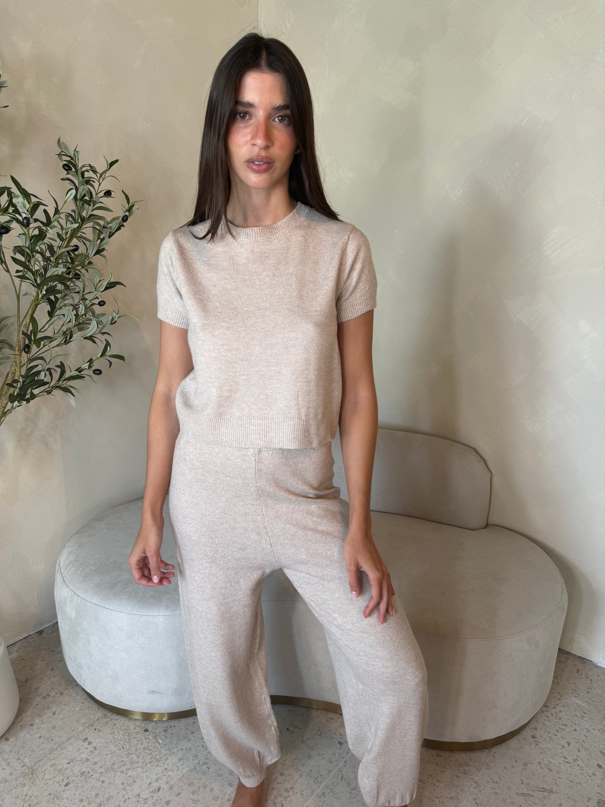 Taupe Top & Jogger Pants Set