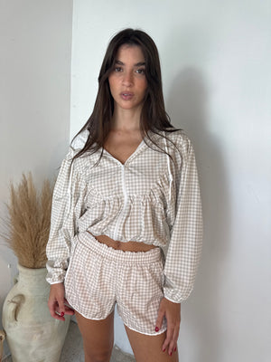 Beige Gingham Active Short