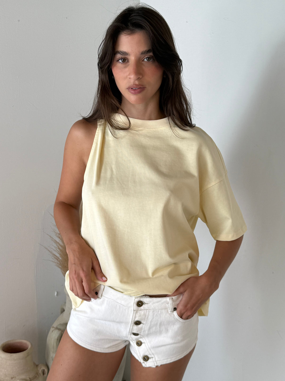 Denim Mini Shorts with Button Detail