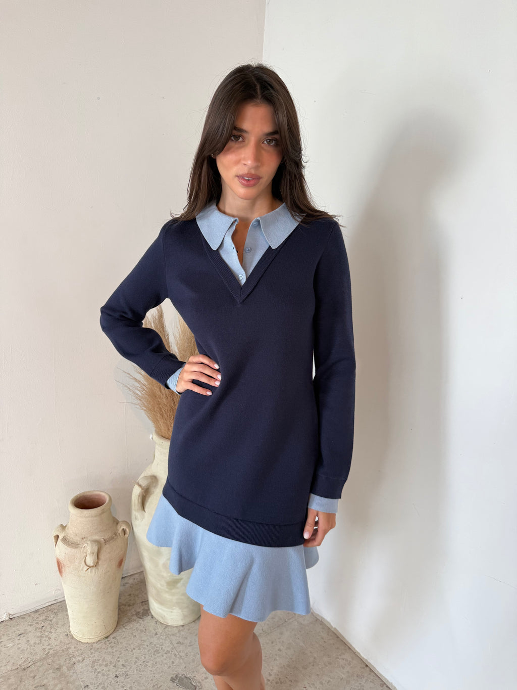 Blue Polo Collar Dress