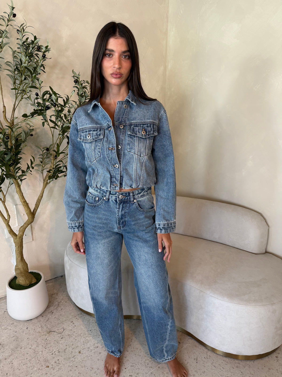 LS Denim Button Down Jacket & Jean Set