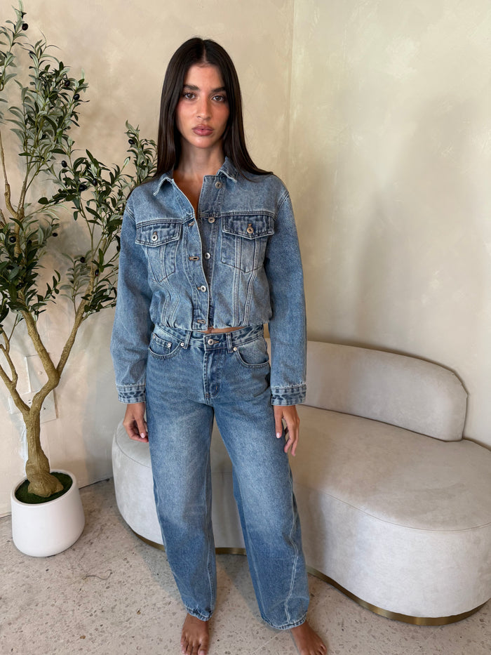 LS Denim Button Down Jacket & Jean Set