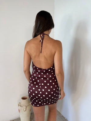 Burgundy Polka Halter Dress