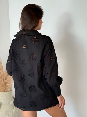 Black Eyelet LS Set
