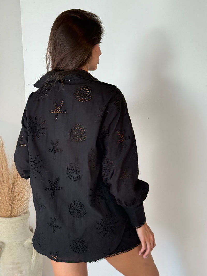Black Eyelet LS Set