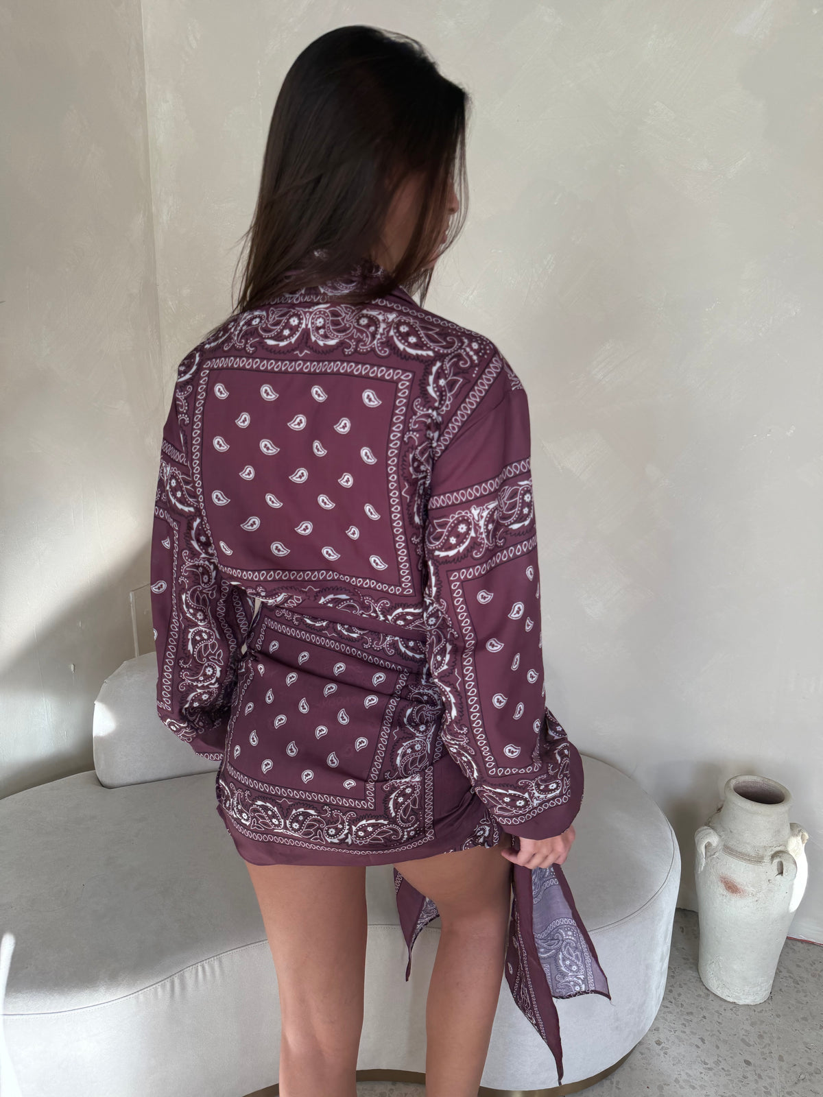 Brown Paisley Dress & Sarong Set