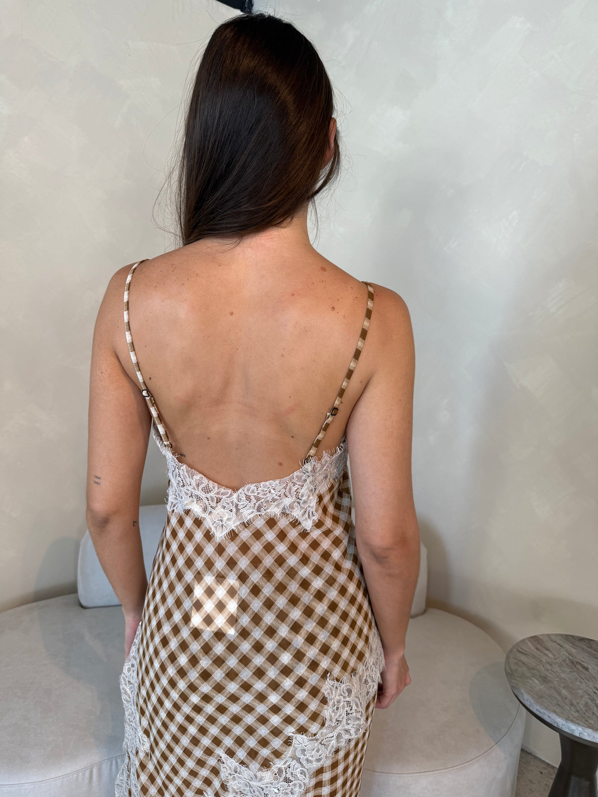 Brown Gingham Lace Set