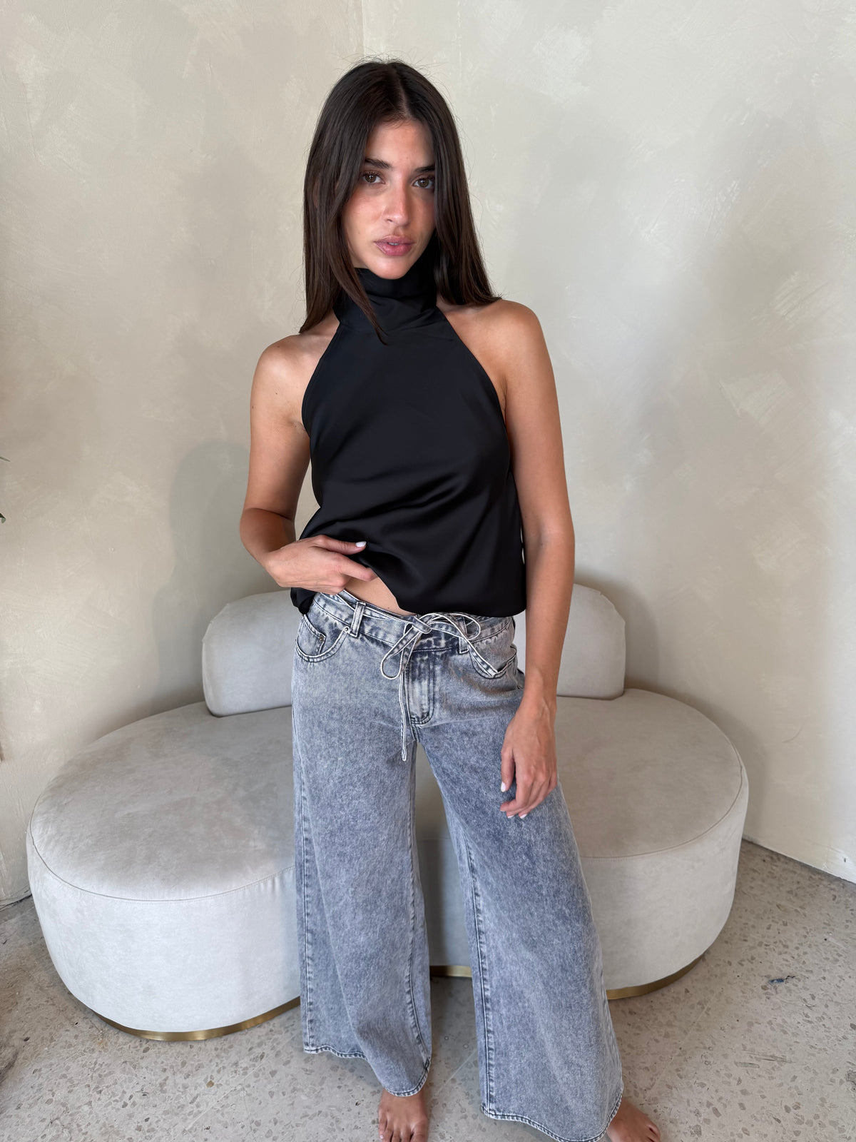 Wash Drawstring Jeans