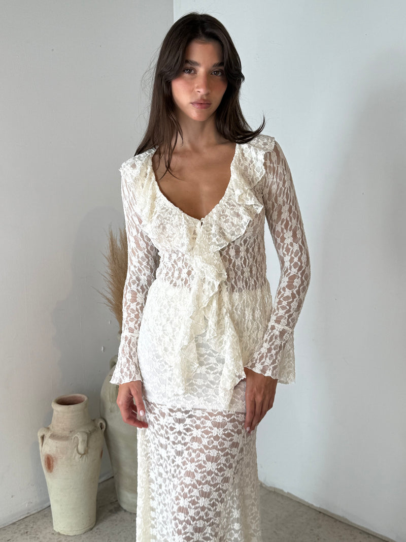 Lace LS Top & Skirt Set