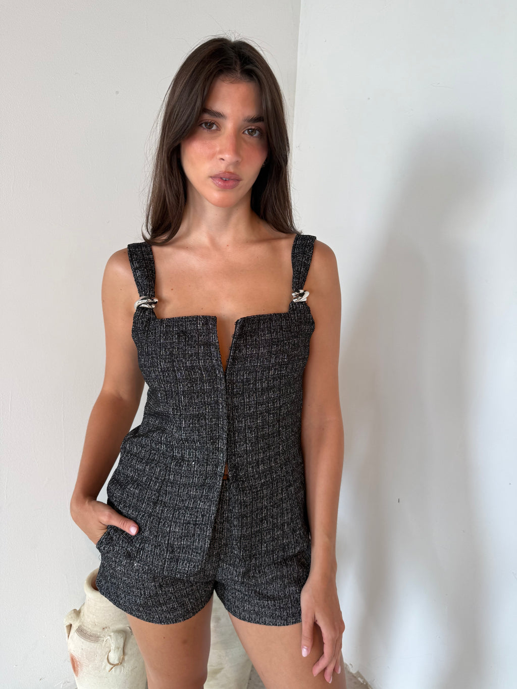 Black Tweed Top & Short Set