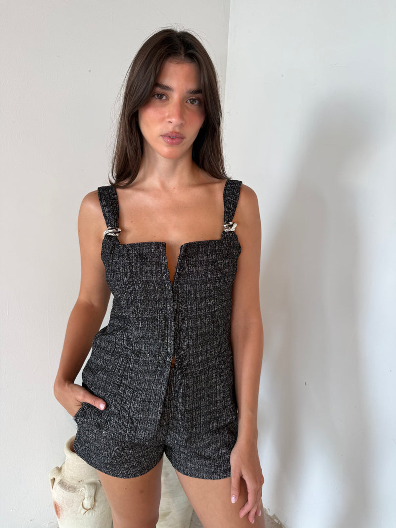 Black Tweed Top & Short Set
