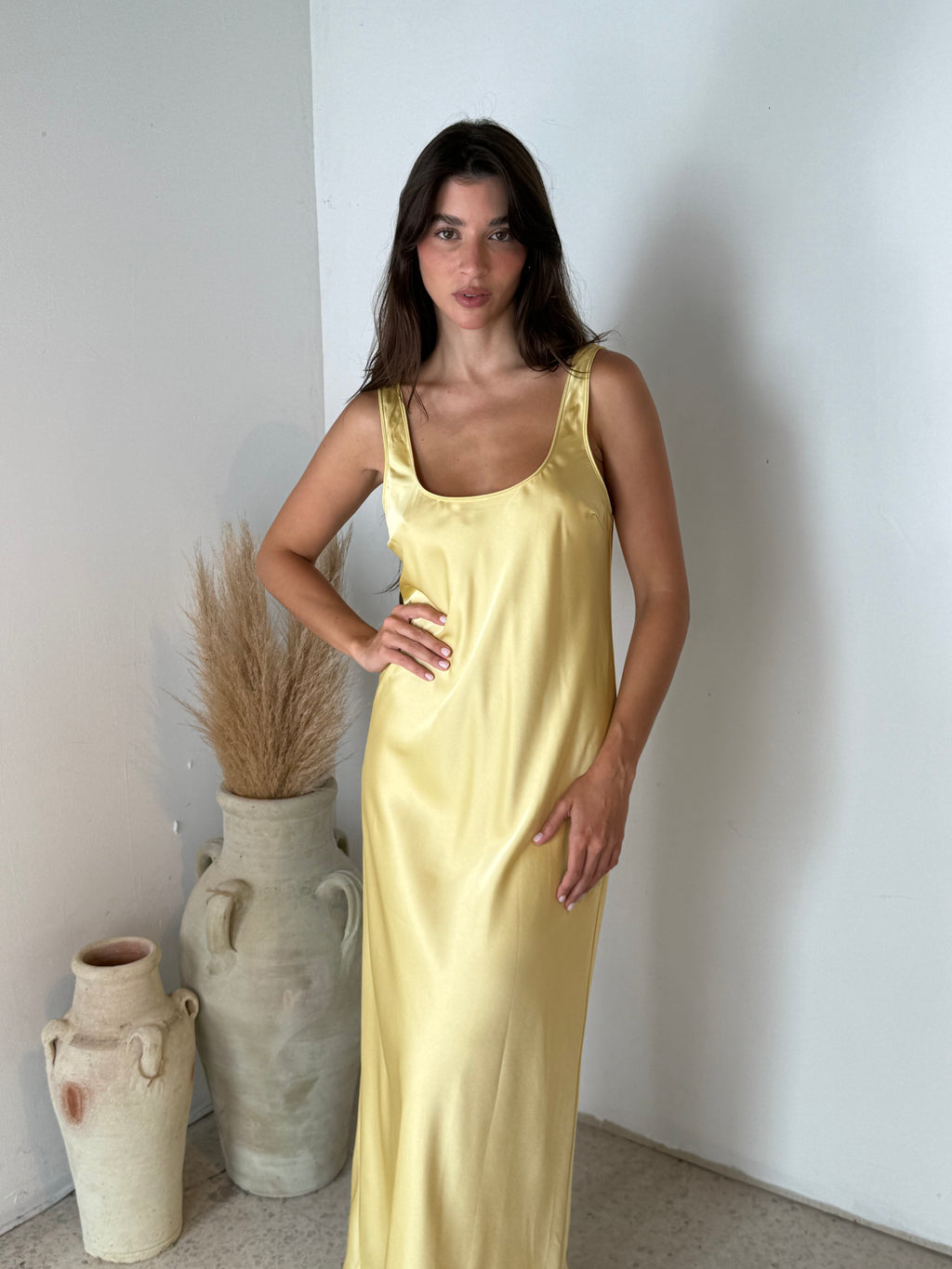 Lemon Satin Slip Dress