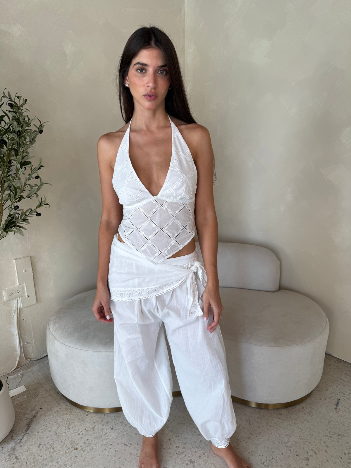 Lace Trim & Scarf Pant