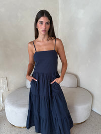 Navy Linen Strappy Maxi Dress