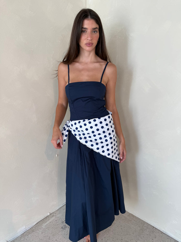 Navy Maxi Scarf Tie Dress