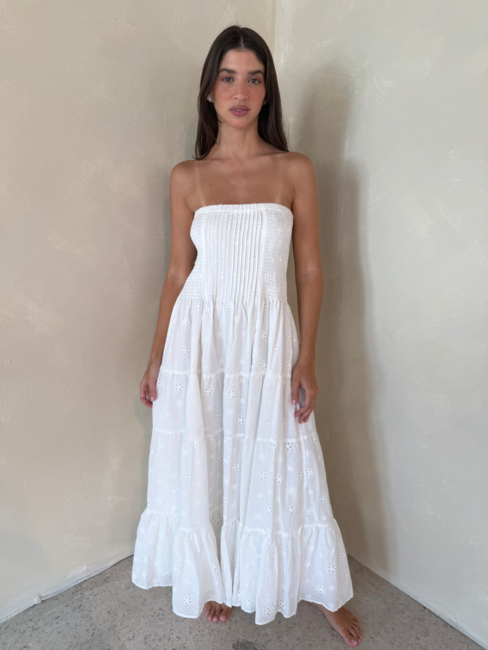 Eyelet Smocked Tube Dress