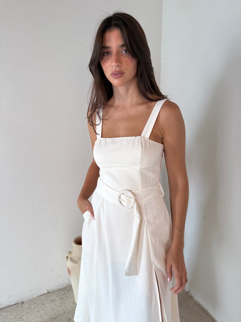 Belted Ivory Dress