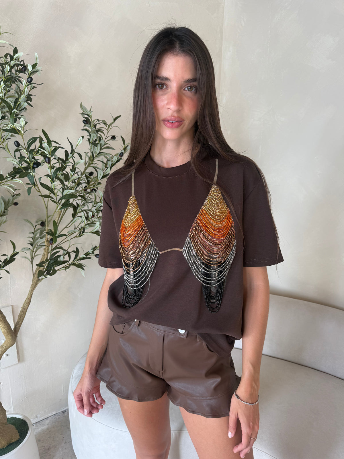 Faux Leather Ruffle Short