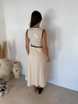 Contrast Piping Wrap Midi Dress