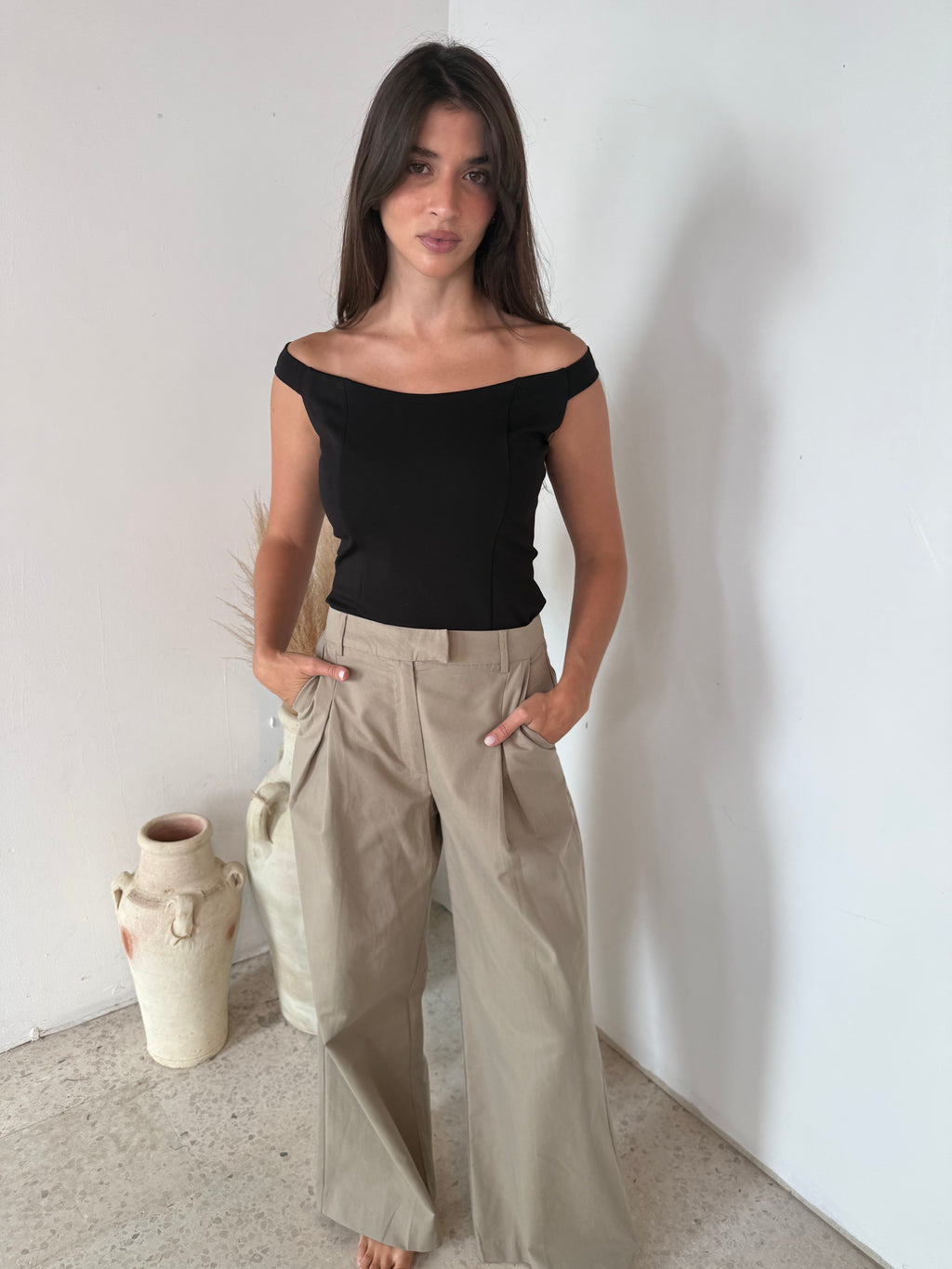 Khaki Pleated Trousers