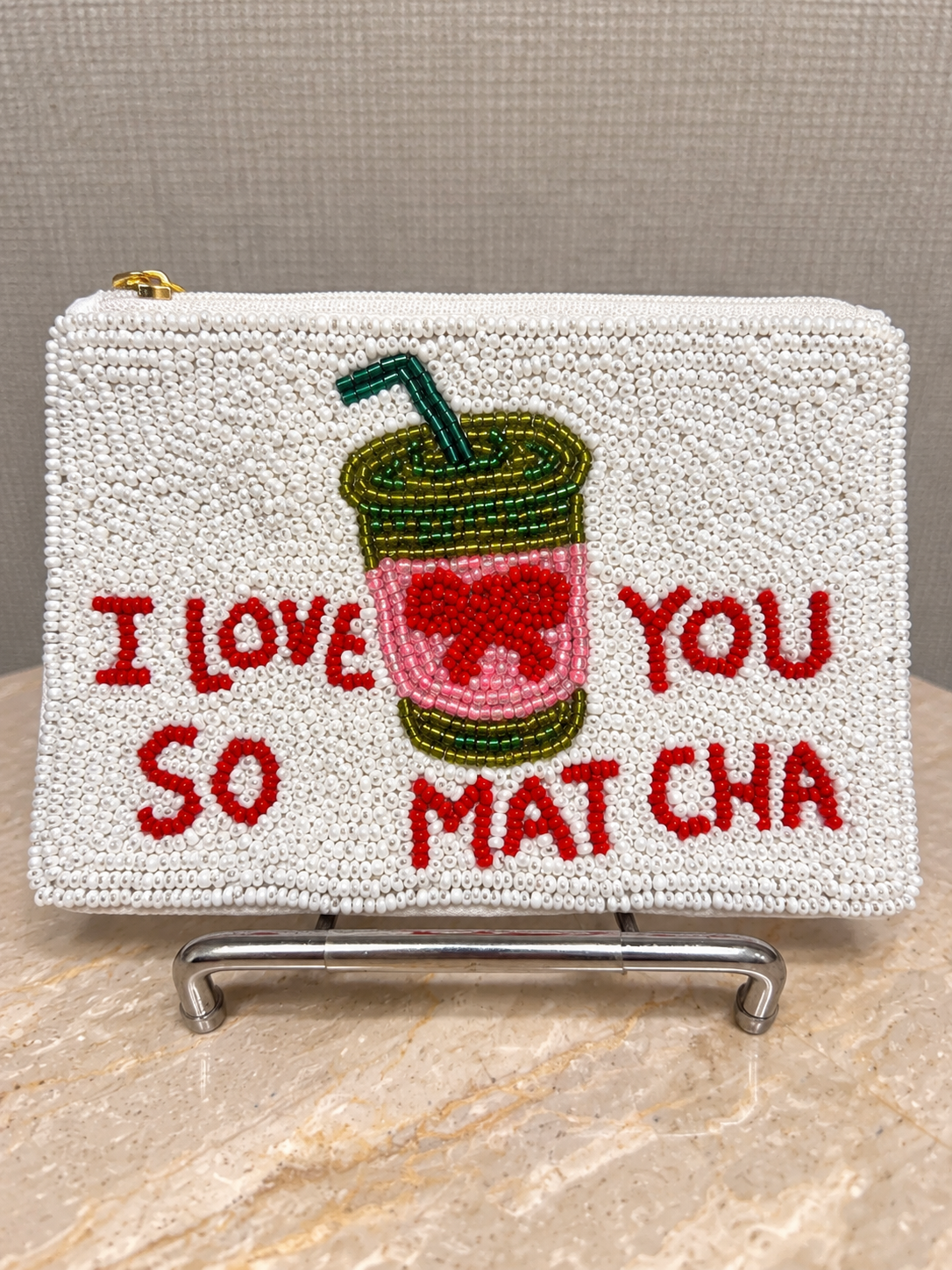 I Love Matcha Beaded Coin Purse