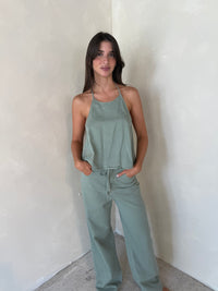 Halter Denim Top & Drawstring Pant Set