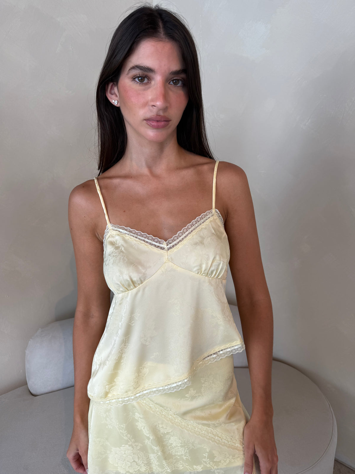 Satin Butter Yellow STrappy Top & Skirt Set