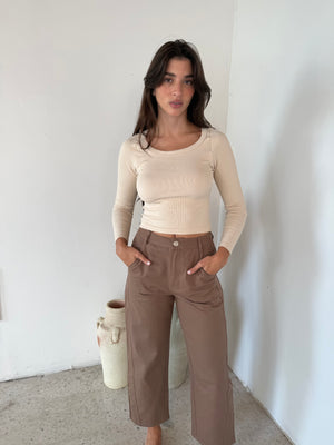 Cropped Barrel Jeans Taupe