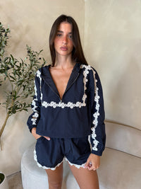 Floral Trim Windbreaker & Short Set