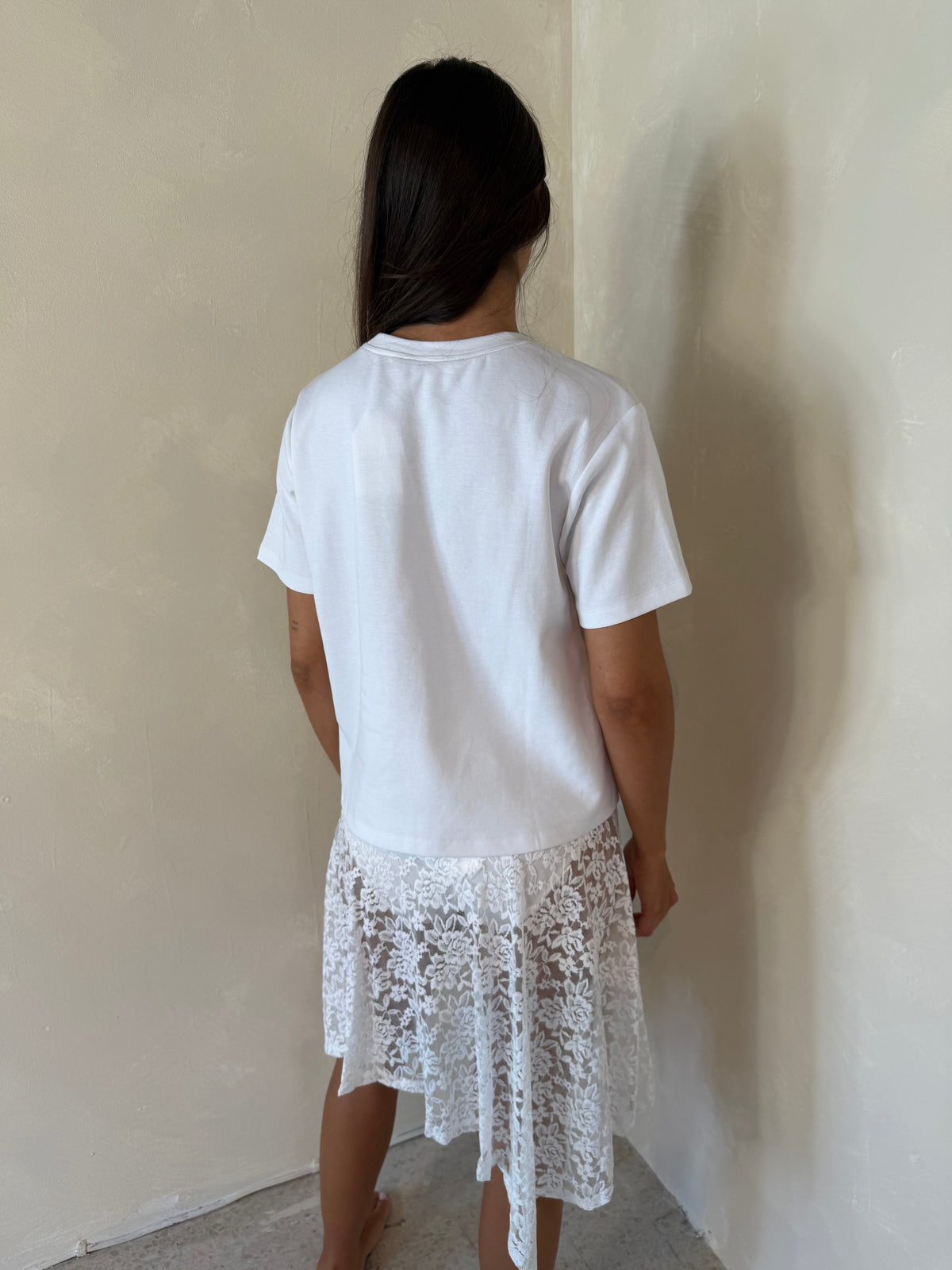 Asymmetrical Sheer Lace Midi Skirt