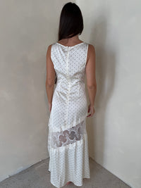 Polka Dot Satin Lace Maxi Dress