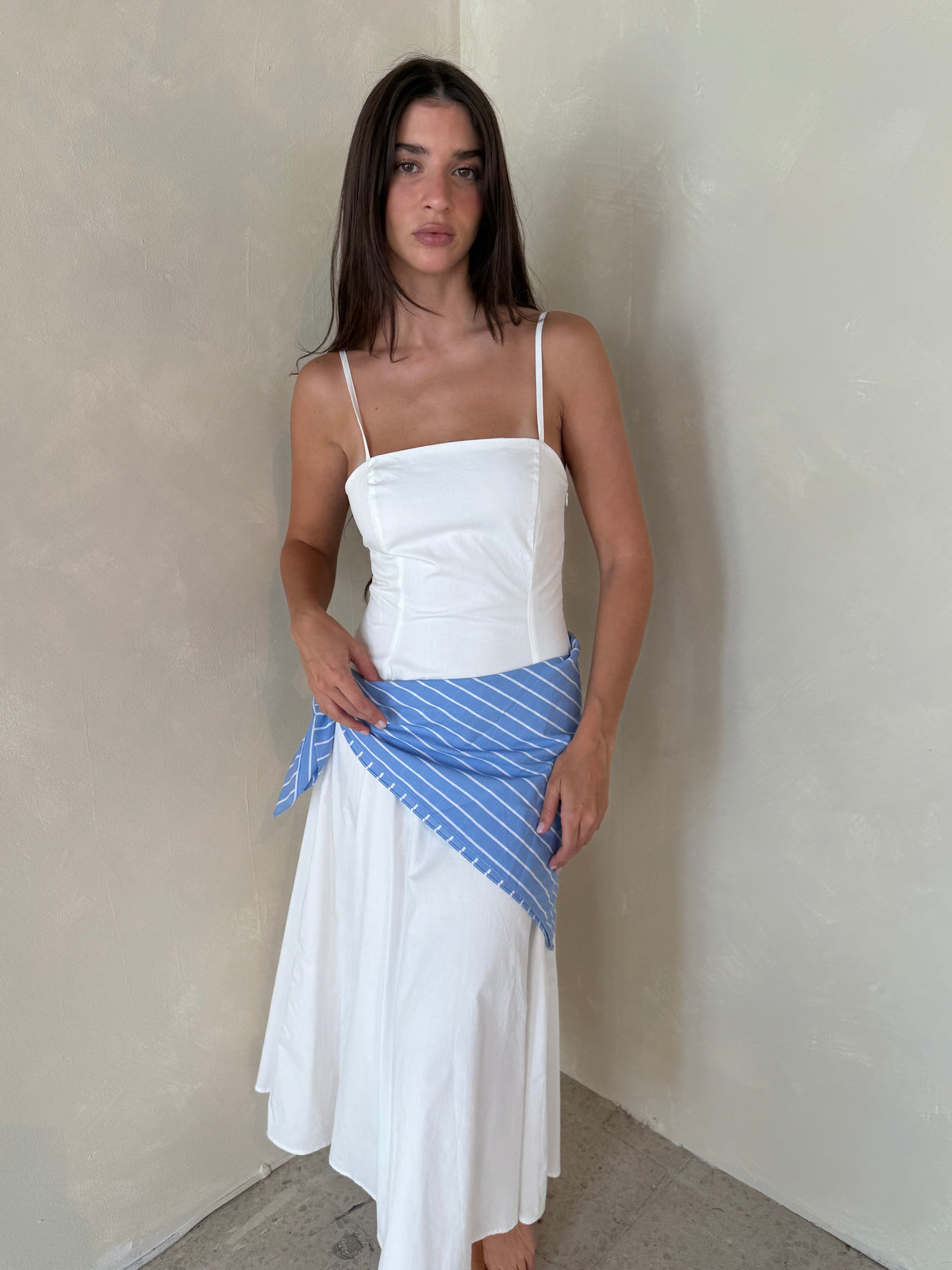 White Maxi Scarf Tie Dress