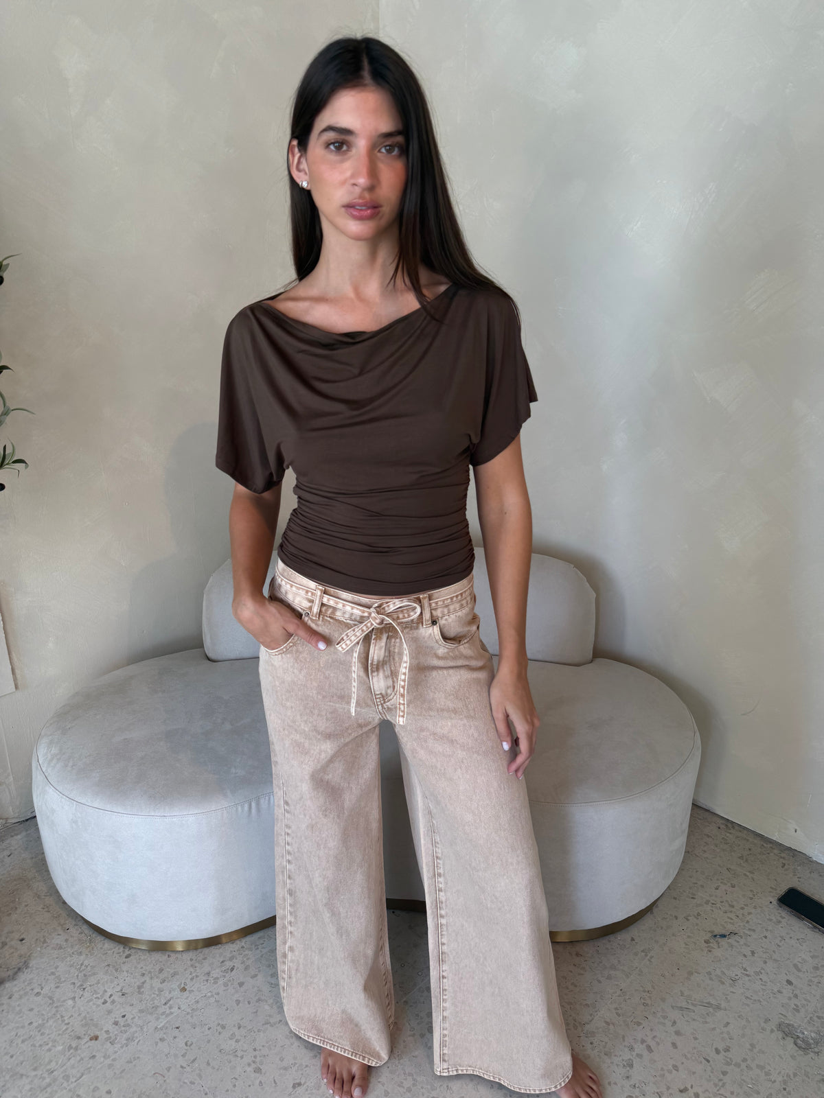 Wash Drawstring Jeans