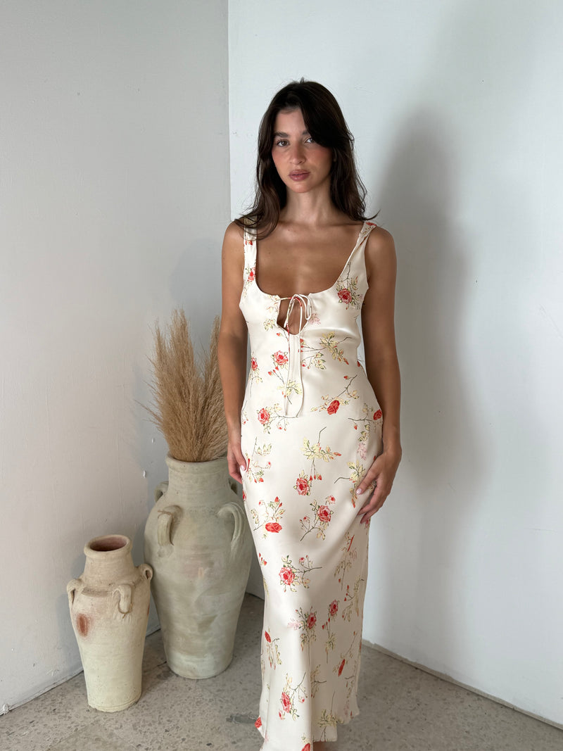 Floral Satin Maxi Dress