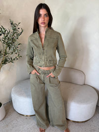 Olive Denim Jacket & Pant Set