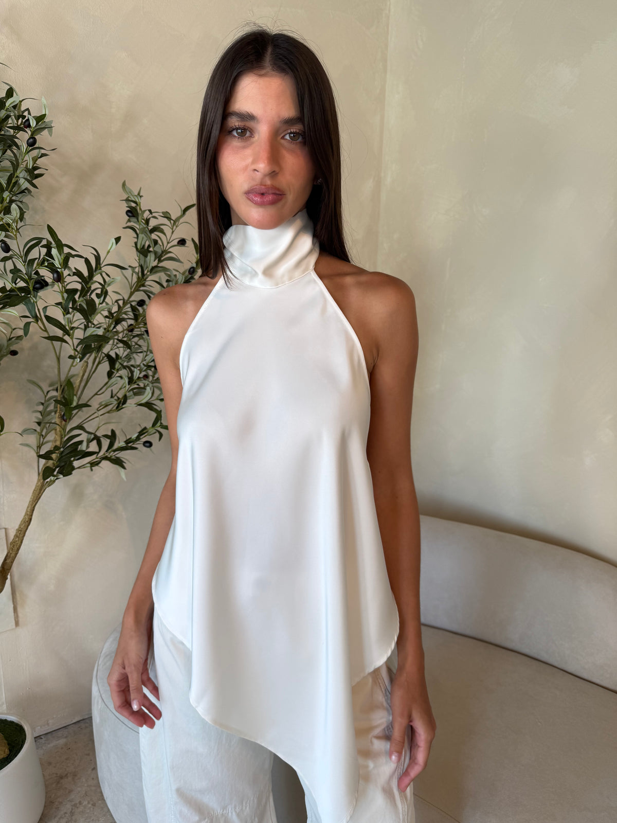 Hi Neck Open Back Top