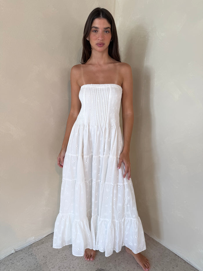 Eyelet Smocked Tube Dress