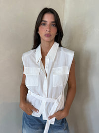 Front Pocket Cap Blouse